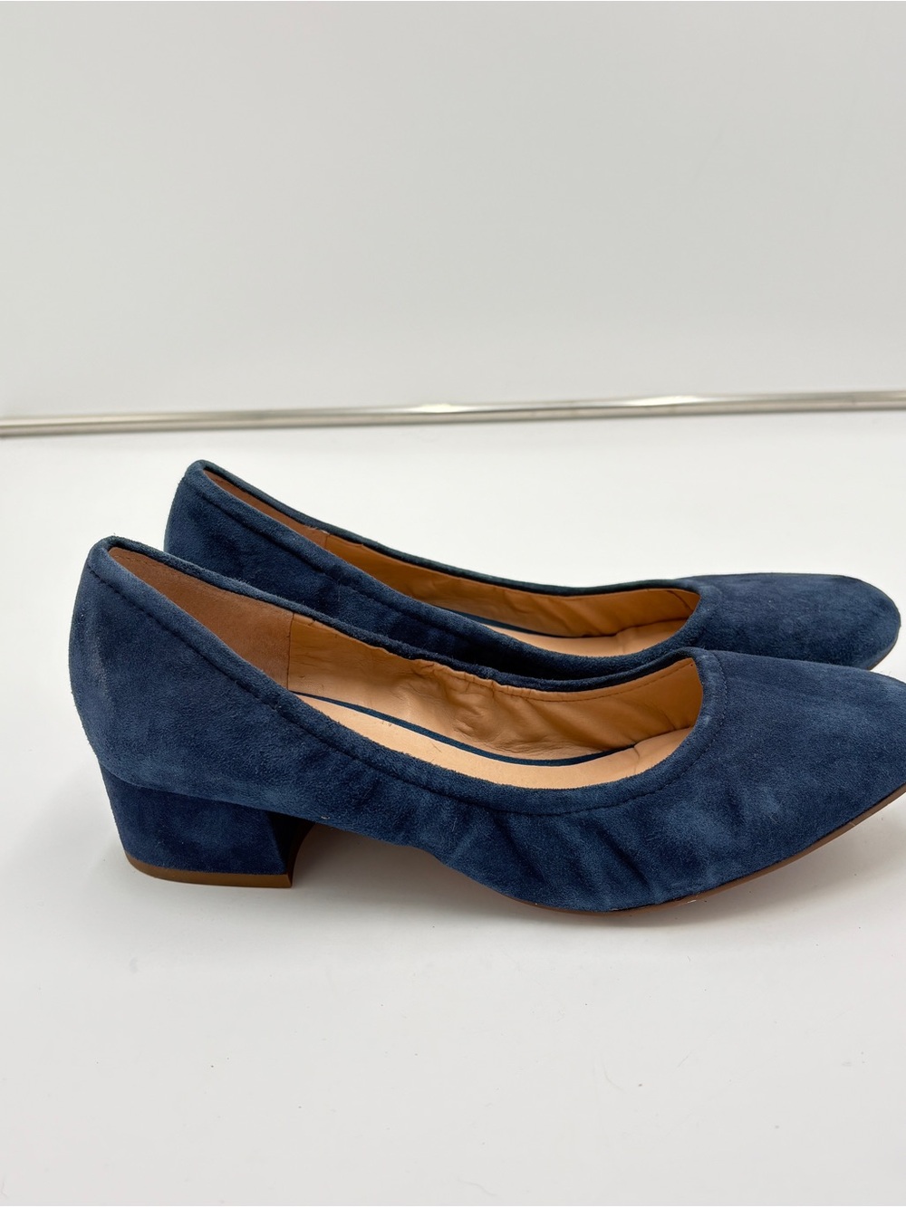 Franco Sarto Hartford Navy Blue Suede Block Heel Ballet Pump Round Toe Size 8